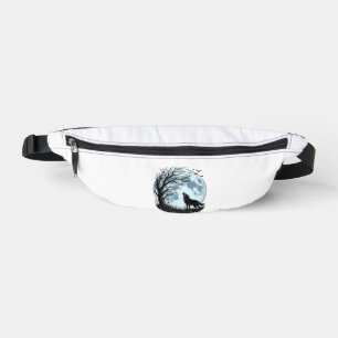 Vintage Wolf Howling Moon Tree Silhouette Design_1 Fanny Pack