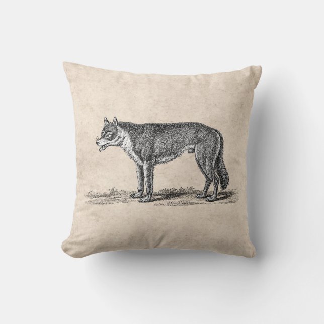 Vintage Wolf Illustration - 1800's Wolves Template Throw Pillow (Front)