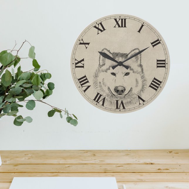 Vintage Wolf Large Clock (Vintage Wolf Large Clock)