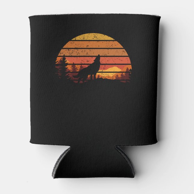 Vintage Wolf Sunset Retro Wolf Can Cooler (Front)