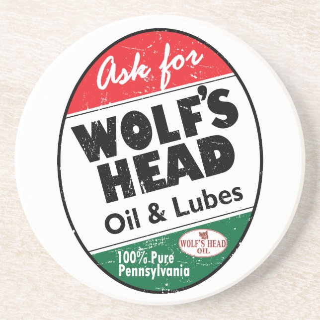 Vintage Wolfs Head distressed sign Coaster (Front)