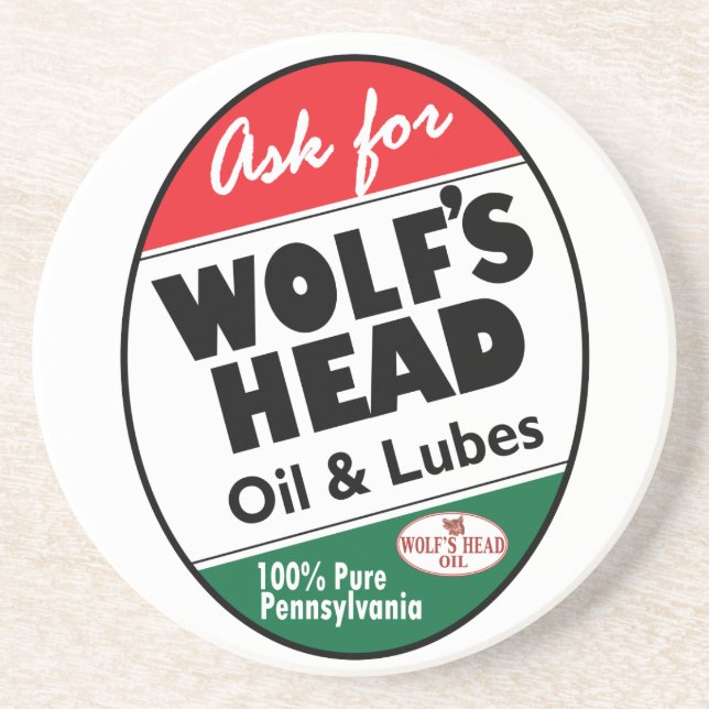 Vintage Wolfs Head sign Coaster (Front)