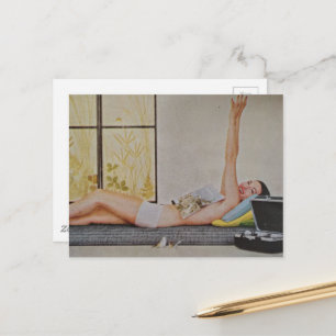 Vintage woman 1957 weight loss ad postcard