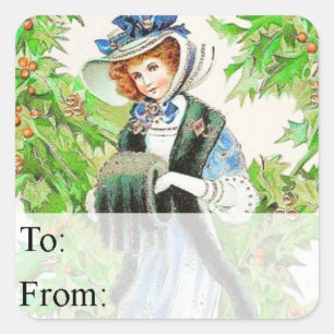 Vintage Woman and Holly Gift Tag