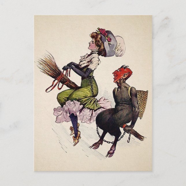 Vintage Woman and Krampus Postcard (Front)