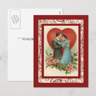 vintage woman and man in valentine heart holiday postcard