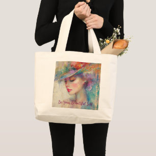 Vintage Woman Be Your Beautiful Self Large Tote Bag