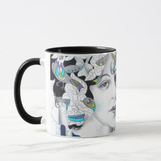 Vintage Woman Birds and Birch Trees Art Mug