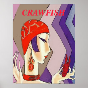 Vintage Woman Crawfish Abstract Poster