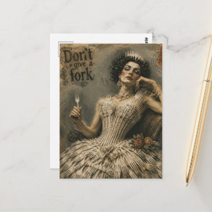 Vintage Woman Dont Give A Fork Dress Funny Quote Postcard