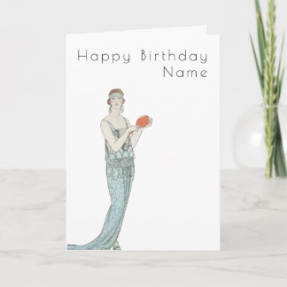 Vintage Woman Dress Barbier Art Deco Birthday Card