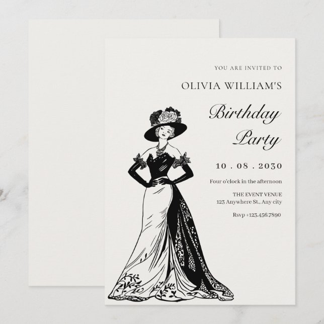 Vintage woman dress elegant invitation (Front/Back)
