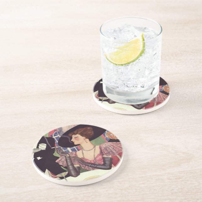 Vintage Woman Drinking Champagne Smoking Cigarette Coaster (Side)