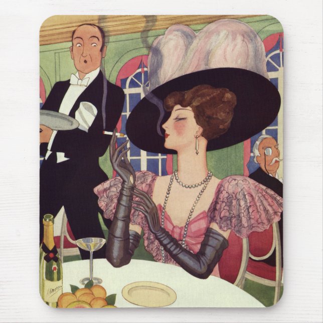 Vintage Woman Drinking Champagne Smoking Cigarette Mouse Pad (Front)