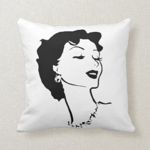 Vintage Woman Face Black and White French Graphic Throw Pillow