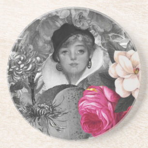 Vintage Woman Flower Garden Coaster
