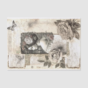 Vintage Woman Flowers Motif Decoupage  Tissue Paper
