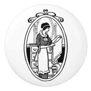 Vintage Woman Folding Laundry Ceramic Knob