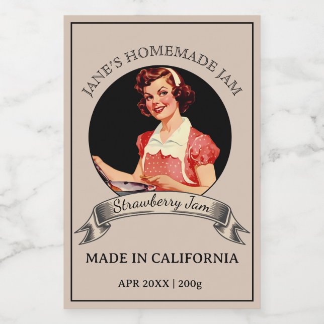 Vintage Woman Food Custom Label (Single Label)