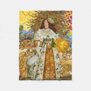 Vintage Woman Golden Sun: Leo Zodiac Collage Art Fleece Blanket