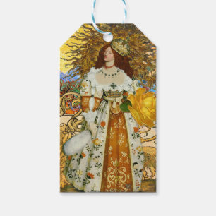 Vintage Woman Golden Sun: Leo Zodiac Collage Art Gift Tags