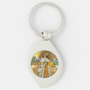 Vintage Woman Golden Sun: Leo Zodiac Collage Art Keychain