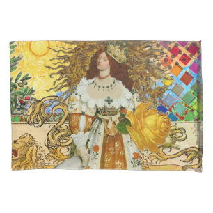 Vintage Woman Golden Sun: Leo Zodiac Collage Art Pillowcase
