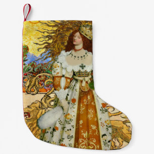 Vintage Woman Golden Sun: Leo Zodiac Collage Art Small Christmas Stocking