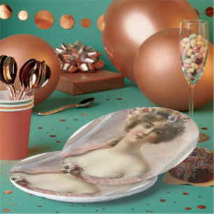Vintage Woman Hair Floral Paper Plates