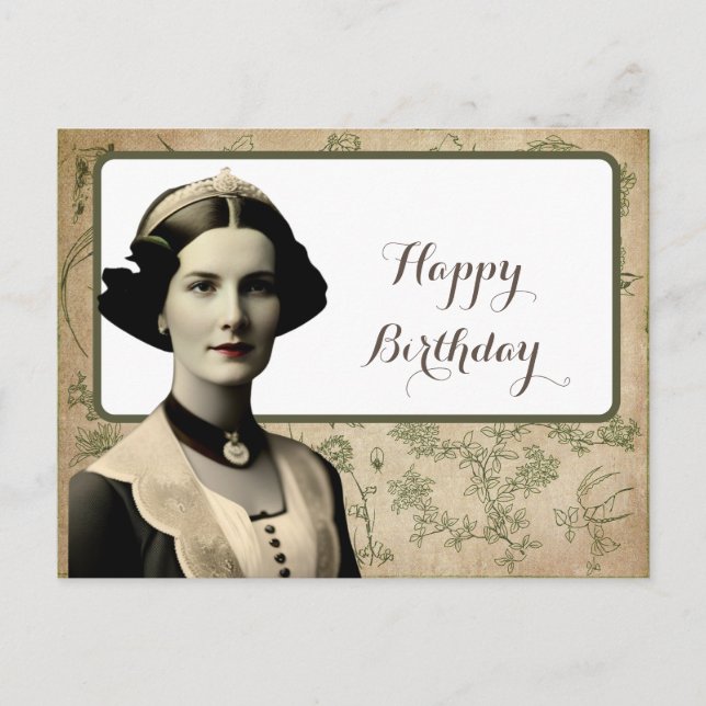 Vintage Woman Happy Birthday Postcard (Front)