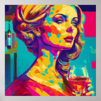 Vintage Woman Holding a Wine Glass Abstract Art