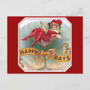 Vintage Woman in Champagne Glass Poster: 1900s Bar Postcard