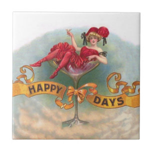 Vintage Woman in Champagne Glass Poster: 1900s Bar Tile