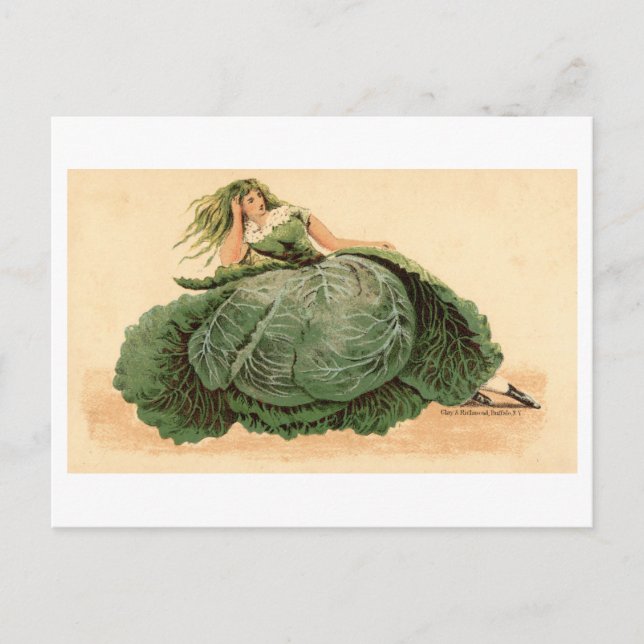Vintage Woman in Lettuce/Cabbage Dress Postcard (Front)
