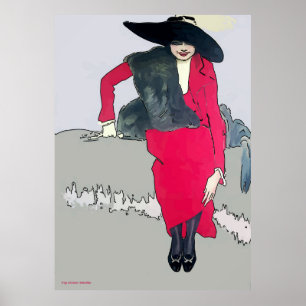 Vintage Woman in Red, add text Poster