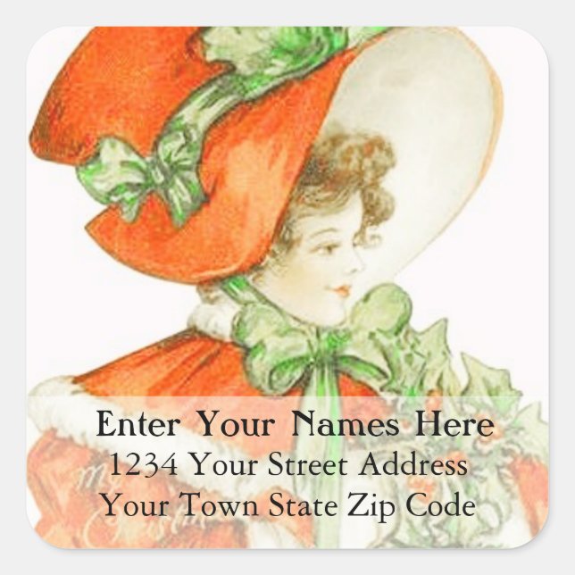 Vintage Woman in Red Hat Address Label (Front)