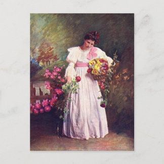 Vintage - Woman in the Garden Postcard