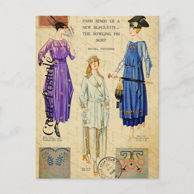 Vintage Woman Modelling the Paris fashion Clothes Postcard (Front)