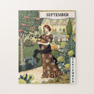 Vintage Woman Monthly Gardening SEPTEMBER Colourfu Jigsaw Puzzle