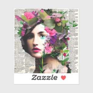 Vintage Woman Paper Collage Art