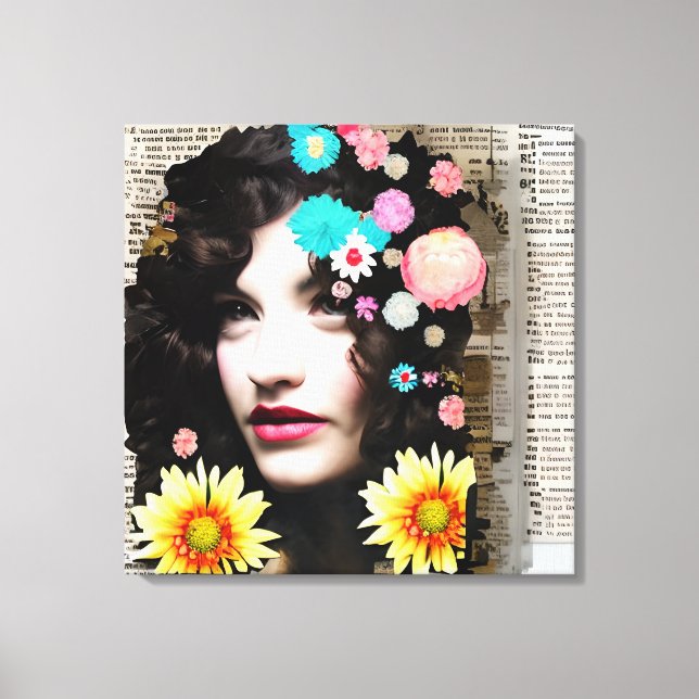 Vintage Woman Paper Collage Art Canvas Print (Front)