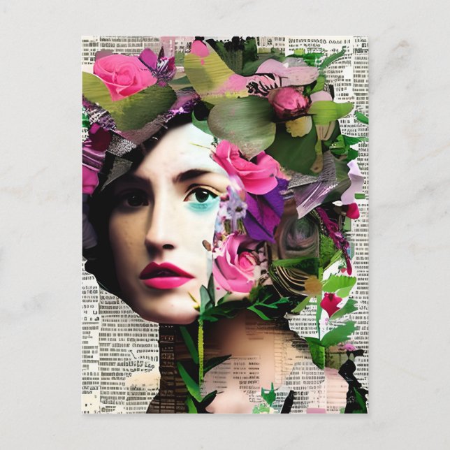 Vintage Woman Paper Collage Art Postcard (Front)