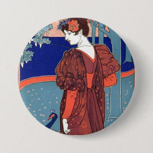 Vintage Woman & Peacock 3 Inch Round Button