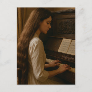 Vintage Woman Pianist Postcard