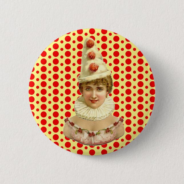 Vintage Woman Pierrot 2 Inch Round Button (Front)