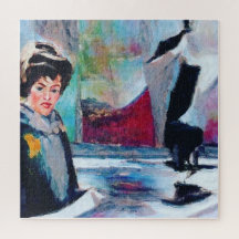 Vintage Woman Portrait with Abstract Background