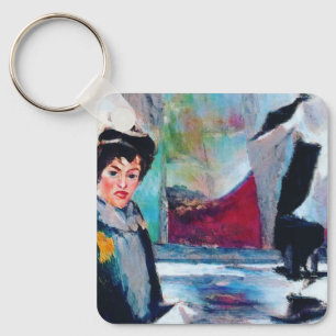 Vintage Woman Portrait with Abstract Background Keychain