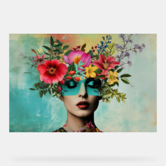 Vintage woman portrait with flowers acrylic sign