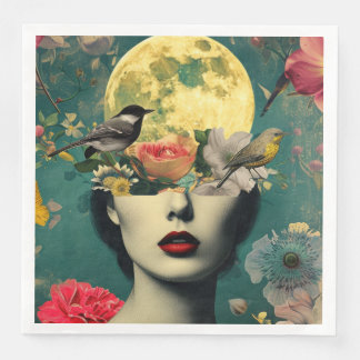 Vintage woman portrait with flowers napkin