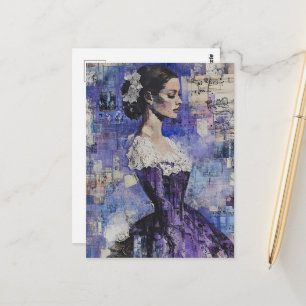 Vintage Woman Purple Collage Mixed Media Postcard